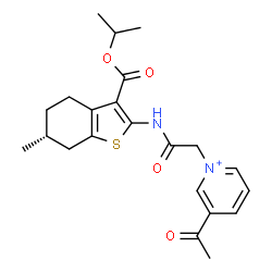 ChemSpider 2D Image | 3-Acetyl-1-(2-{[(6R)-3-(isopropoxycarbonyl)-6-methyl-4,5,6,7-tetrahydro-1-benzothiophen-2-yl]amino}-2-oxoethyl)pyridinium | C22H27N2O4S