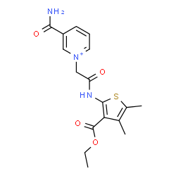 ChemSpider 2D Image | 3-Carbamoyl-1-(2-{[3-(ethoxycarbonyl)-4,5-dimethyl-2-thienyl]amino}-2-oxoethyl)pyridinium | C17H20N3O4S
