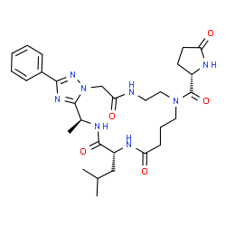 ChemSpider 2D Image | (16R,19S)-16-Isobutyl-19-methyl-10-{[(2S)-5-oxo-2-pyrrolidinyl]carbonyl}-2-phenyl-8,9,10,11,12,13,15,16,18,19-decahydro-5H-[1,2,4]triazolo[5,1-f][1,4,7,10,13]pentaazacycloheptadecine-6,14,17(7H)-trion
e | C29H40N8O5
