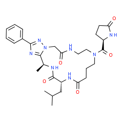 ChemSpider 2D Image | (16R,19S)-16-Isobutyl-19-methyl-10-{[(2R)-5-oxo-2-pyrrolidinyl]carbonyl}-2-phenyl-8,9,10,11,12,13,15,16,18,19-decahydro-5H-[1,2,4]triazolo[5,1-f][1,4,7,10,13]pentaazacycloheptadecine-6,14,17(7H)-trion
e | C29H40N8O5