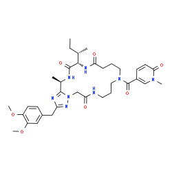 ChemSpider 2D Image | (17S,20R)-17-[(2S)-2-Butanyl]-2-(3,4-dimethoxybenzyl)-20-methyl-11-[(1-methyl-6-oxo-1,6-dihydro-3-pyridinyl)carbonyl]-7,8,9,10,11,12,13,14,16,17,19,20-dodecahydro[1,2,4]triazolo[5,1-f][1,4,7,10,14]pen
taazacyclooctadecine-6,15,18(5H)-trione | C35H48N8O7