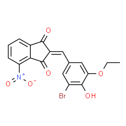 ChemSpider 2D Image | (2Z)-2-(3-Bromo-5-ethoxy-4-hydroxybenzylidene)-4-nitro-1H-indene-1,3(2H)-dione | C18H12BrNO6