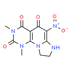ChemSpider 2D Image | 1,3-Dimethyl-6-nitro-8,9-dihydroimidazo[1',2':1,6]pyrido[2,3-d]pyrimidine-2,4,5(1H,3H,7H)-trione | C11H11N5O5