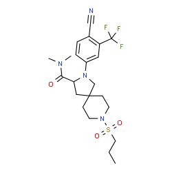 ChemSpider 2D Image | 2-[4-Cyano-3-(trifluoromethyl)phenyl]-N,N-dimethyl-8-(propylsulfonyl)-2,8-diazaspiro[4.5]decane-3-carboxamide | C22H29F3N4O3S