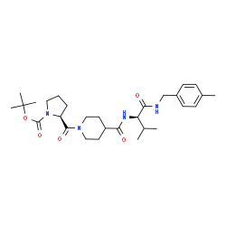 ChemSpider 2D Image | 2-Methyl-2-propanyl (2S)-2-{[4-({(2R)-3-methyl-1-[(4-methylbenzyl)amino]-1-oxo-2-butanyl}carbamoyl)-1-piperidinyl]carbonyl}-1-pyrrolidinecarboxylate | C29H44N4O5