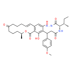 ChemSpider 2D Image | N~2~-{3-[(3S,11E)-14,16-Dihydroxy-3-methyl-1,7-dioxo-3,4,5,6,7,8,9,10-octahydro-1H-2-benzoxacyclotetradecin-15-yl]-3-(4-methoxyphenyl)propanoyl}-L-isoleucinamide | C34H44N2O8