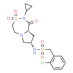 ChemSpider 2D Image | 1-(2-Chlorophenyl)-N-[(8S,9aS)-2-cyclopropyl-3,3-dioxido-1-oxooctahydropyrrolo[2,1-d][1,2,5]thiadiazepin-8-yl]methanesulfonamide | C17H22ClN3O5S2