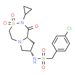 ChemSpider 2D Image | 1-(4-Chlorophenyl)-N-[(8S,9aS)-2-cyclopropyl-3,3-dioxido-1-oxooctahydropyrrolo[2,1-d][1,2,5]thiadiazepin-8-yl]methanesulfonamide | C17H22ClN3O5S2