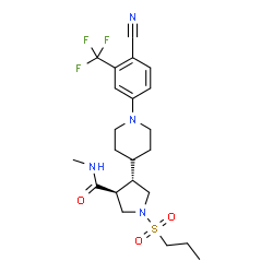 ChemSpider 2D Image | (3S,4S)-4-{1-[4-Cyano-3-(trifluoromethyl)phenyl]-4-piperidinyl}-N-methyl-1-(propylsulfonyl)-3-pyrrolidinecarboxamide | C22H29F3N4O3S