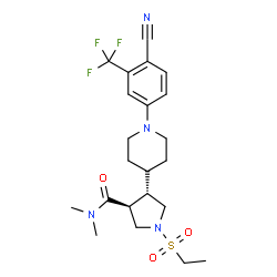 ChemSpider 2D Image | (3S,4S)-4-{1-[4-Cyano-3-(trifluoromethyl)phenyl]-4-piperidinyl}-1-(ethylsulfonyl)-N,N-dimethyl-3-pyrrolidinecarboxamide | C22H29F3N4O3S