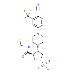 ChemSpider 2D Image | (3S,4S)-4-{1-[4-Cyano-3-(trifluoromethyl)phenyl]-4-piperidinyl}-N-ethyl-1-(ethylsulfonyl)-3-pyrrolidinecarboxamide | C22H29F3N4O3S