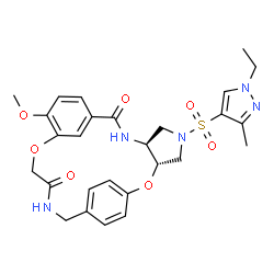 ChemSpider 2D Image | (3S,7S)-5-[(1-Ethyl-3-methyl-1H-pyrazol-4-yl)sulfonyl]-13-methoxy-2,15-dioxa-5,8,18-triazatetracyclo[18.2.2.1~10,14~.0~3,7~]pentacosa-1(22),10(25),11,13,20,23-hexaene-9,17-dione | C27H31N5O7S
