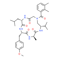 ChemSpider 2D Image | (3R,6S,9S,15S)-13-(2,3-Dimethylbenzoyl)-9-isobutyl-15-isopropyl-6-(4-methoxybenzyl)-3-methyl-1,4,7,10,13-pentaazacyclopentadecane-2,5,8,11-tetrone | C35H49N5O6