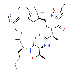 ChemSpider 2D Image | (7R,11S,14S,17S)-14-[(1R)-1-Hydroxyethyl]-11,25,25-trimethyl-10-[(5-methyl-1,2-oxazol-3-yl)carbonyl]-17-[2-(methylsulfanyl)ethyl]-1,10,13,16,19,22,23-heptaazatricyclo[19.2.1.1~4,7~]pentacosa-4,21(24),
22-triene-12,15,18-trione | C31H46N8O6S
