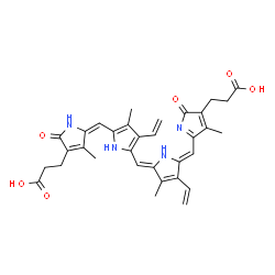 ChemSpider 2D Image | 3-[5-[(Z)-[(5Z)-5-[[5-[(E)-[4-(2-carboxyethyl)-3-methyl-5-oxo-pyrrol-2-ylidene]methyl]-4-methyl-3-vinyl-1H-pyrrol-2-yl]methylene]-4-methyl-3-vinyl-pyrrol-2-ylidene]methyl]-4-methyl-2-oxo-pyrrol-3-yl]propanoic acid | C33H34N4O6