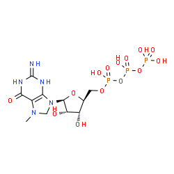 ChemSpider 2D Image | 9-[5-O-(Hydroxy{[hydroxy(phosphonooxy)phosphoryl]oxy}phosphoryl)-beta-L-ribofuranosyl]-2-imino-7-methyl-1,2,3,7,8,9-hexahydro-6H-purin-6-one | C11H20N5O14P3