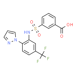ChemSpider 2D Image | 3-{[2-(1H-Pyrazol-1-yl)-5-(trifluoromethyl)phenyl]sulfamoyl}benzoic acid | C17H12F3N3O4S
