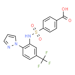 ChemSpider 2D Image | 4-{[2-(1H-Pyrazol-1-yl)-5-(trifluoromethyl)phenyl]sulfamoyl}benzoic acid | C17H12F3N3O4S