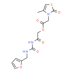 ChemSpider 2D Image | 2-{[(2-Furylmethyl)carbamoyl]amino}-2-oxoethyl (4-methyl-2-oxo-1,3-thiazol-3(2H)-yl)acetate | C14H15N3O6S