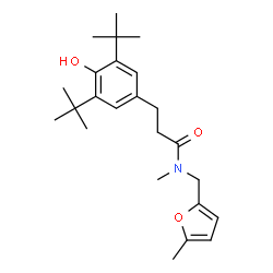 ChemSpider 2D Image | 3-[4-Hydroxy-3,5-bis(2-methyl-2-propanyl)phenyl]-N-methyl-N-[(5-methyl-2-furyl)methyl]propanamide | C24H35NO3