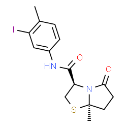 ChemSpider 2D Image | (3R,7aR)-N-(3-Iodo-4-methylphenyl)-7a-methyl-5-oxohexahydropyrrolo[2,1-b][1,3]thiazole-3-carboxamide | C15H17IN2O2S
