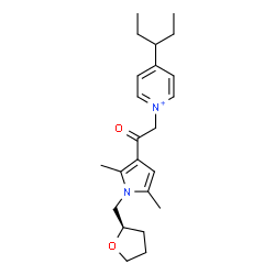 ChemSpider 2D Image | 1-(2-{2,5-Dimethyl-1-[(2R)-tetrahydro-2-furanylmethyl]-1H-pyrrol-3-yl}-2-oxoethyl)-4-(3-pentanyl)pyridinium | C23H33N2O2