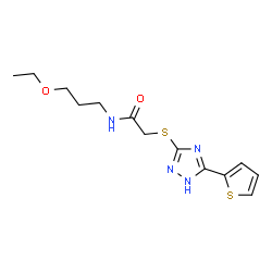 ChemSpider 2D Image | N-(3-Ethoxypropyl)-2-{[5-(2-thienyl)-1H-1,2,4-triazol-3-yl]sulfanyl}acetamide | C13H18N4O2S2