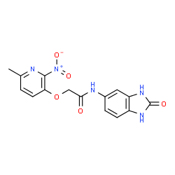 ChemSpider 2D Image | 2-[(6-Methyl-2-nitro-3-pyridinyl)oxy]-N-(2-oxo-2,3-dihydro-1H-benzimidazol-5-yl)acetamide | C15H13N5O5