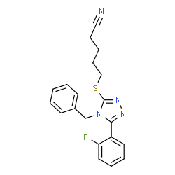 ChemSpider 2D Image | 5-{[4-Benzyl-5-(2-fluorophenyl)-4H-1,2,4-triazol-3-yl]sulfanyl}pentanenitrile | C20H19FN4S