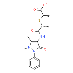 ChemSpider 2D Image | (2R)-2-({(2R)-1-[(1,5-Dimethyl-3-oxo-2-phenyl-2,3-dihydro-1H-pyrazol-4-yl)amino]-1-oxo-2-propanyl}sulfanyl)propanoate | C17H20N3O4S