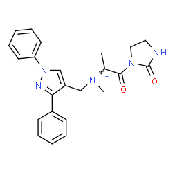 ChemSpider 2D Image | (2R)-N-[(1,3-Diphenyl-1H-pyrazol-4-yl)methyl]-N-methyl-1-oxo-1-(2-oxo-1-imidazolidinyl)-2-propanaminium | C23H26N5O2