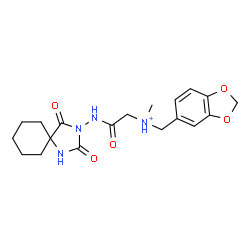 ChemSpider 2D Image | N-(1,3-Benzodioxol-5-ylmethyl)-2-[(2,4-dioxo-1,3-diazaspiro[4.5]dec-3-yl)amino]-N-methyl-2-oxoethanaminium | C19H25N4O5