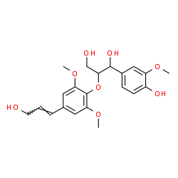 ChemSpider 2D Image | 1-(4-Hydroxy-3-methoxyphenyl)-2-{4-[(1E)-3-hydroxy-1-propen-1-yl]-2,6-dimethoxyphenoxy}-1,3-propanediol | C21H26O8