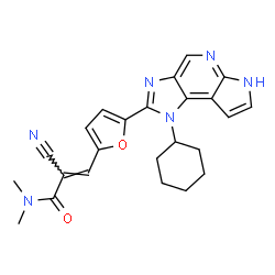 ChemSpider 2D Image | (2E)-2-Cyano-3-[5-(1-cyclohexyl-1,6-dihydroimidazo[4,5-d]pyrrolo[2,3-b]pyridin-2-yl)-2-furyl]-N,N-dimethylacrylamide | C24H24N6O2
