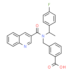 ChemSpider 2D Image | 3-({[1-(4-Fluorophenyl)ethyl](3-quinolinylcarbonyl)amino}methyl)benzoic acid | C26H21FN2O3