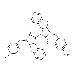 ChemSpider 2D Image | (3Z,3'E)-3,3'-Bis(4-hydroxybenzylidene)-1,1'-bicyclopenta[b]indole-2,2'(3H,3'H)-dione | C36H20N2O4