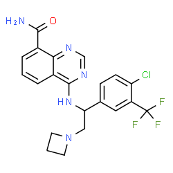 ChemSpider 2D Image | 4-({2-(1-Azetidinyl)-1-[4-chloro-3-(trifluoromethyl)phenyl]ethyl}amino)-8-quinazolinecarboxamide | C21H19ClF3N5O
