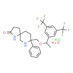 ChemSpider 2D Image | 8-({1-[3,5-Bis(trifluoromethyl)phenyl]ethoxy}methyl)-8-phenyl-1,7-diazaspiro[4.5]decan-2-one hydrochloride hydrate | C25H29ClF6N2O3
