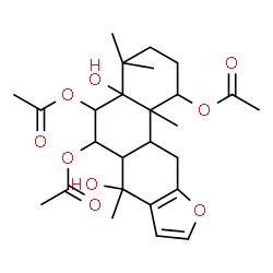 ChemSpider 2D Image | 4a,7-Dihydroxy-4,4,7,11b-tetramethyl-1,2,3,4,4a,5,6,6a,7,11,11a,11b-dodecahydrophenanthro[3,2-b]furan-1,5,6-triyl triacetate | C26H36O9