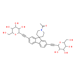 ChemSpider 2D Image | 1-(2,7-Bis{[3,4,5-trihydroxy-6-(hydroxymethyl)tetrahydro-2H-pyran-2-yl]ethynyl}-1'H-spiro[fluorene-9,4'-piperidin]-1'-yl)ethanone (non-preferred name) | C35H39NO11