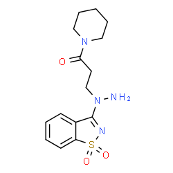 ChemSpider 2D Image | 3-[1-(1,1-Dioxido-1,2-benzothiazol-3-yl)hydrazino]-1-(1-piperidinyl)-1-propanone | C15H20N4O3S