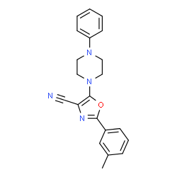 ChemSpider 2D Image | 2-(3-Methylphenyl)-5-(4-phenyl-1-piperazinyl)-1,3-oxazole-4-carbonitrile | C21H20N4O