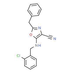 ChemSpider 2D Image | 2-Benzyl-5-[(2-chlorobenzyl)amino]-1,3-oxazole-4-carbonitrile | C18H14ClN3O