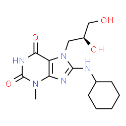 ChemSpider 2D Image | 8-(Cyclohexylamino)-7-[(2S)-2,3-dihydroxypropyl]-3-methyl-3,7-dihydro-1H-purine-2,6-dione | C15H23N5O4