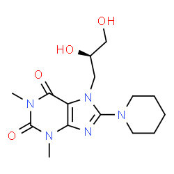 ChemSpider 2D Image | 7-[(2R)-2,3-Dihydroxypropyl]-1,3-dimethyl-8-(1-piperidinyl)-3,7-dihydro-1H-purine-2,6-dione | C15H23N5O4