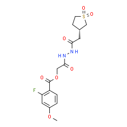 ChemSpider 2D Image | 2-(2-{[(3R)-1,1-Dioxidotetrahydro-3-thiophenyl]acetyl}hydrazino)-2-oxoethyl 2-fluoro-4-methoxybenzoate | C16H19FN2O7S