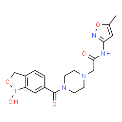 ChemSpider 2D Image | 2-{4-[(1-Hydroxy-1,3-dihydro-2,1-benzoxaborol-6-yl)carbonyl]-1-piperazinyl}-N-(5-methyl-1,2-oxazol-3-yl)acetamide | C18H21BN4O5