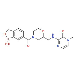 ChemSpider 2D Image | 3-[({4-[(1-Hydroxy-1,3-dihydro-2,1-benzoxaborol-6-yl)carbonyl]-2-morpholinyl}methyl)amino]-1-methyl-2(1H)-pyrazinone | C18H21BN4O5