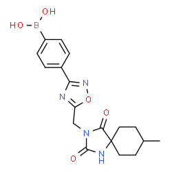 ChemSpider 2D Image | (4-{5-[(8-Methyl-2,4-dioxo-1,3-diazaspiro[4.5]dec-3-yl)methyl]-1,2,4-oxadiazol-3-yl}phenyl)boronic acid | C18H21BN4O5