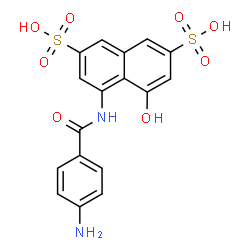 ChemSpider 2D Image | 4-[(4-Aminobenzoyl)amino]-5-hydroxy-2,7-naphthalenedisulfonic acid | C17H14N2O8S2